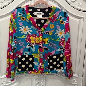Vanity Women's Vibrant Floral Blazer with Polka Dot Accents